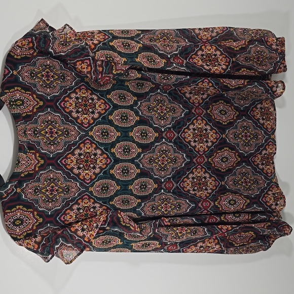 {LOFT} Womens Tapestry Ruffle Split Neck Blouse - Size XL - Picture 9 of 15